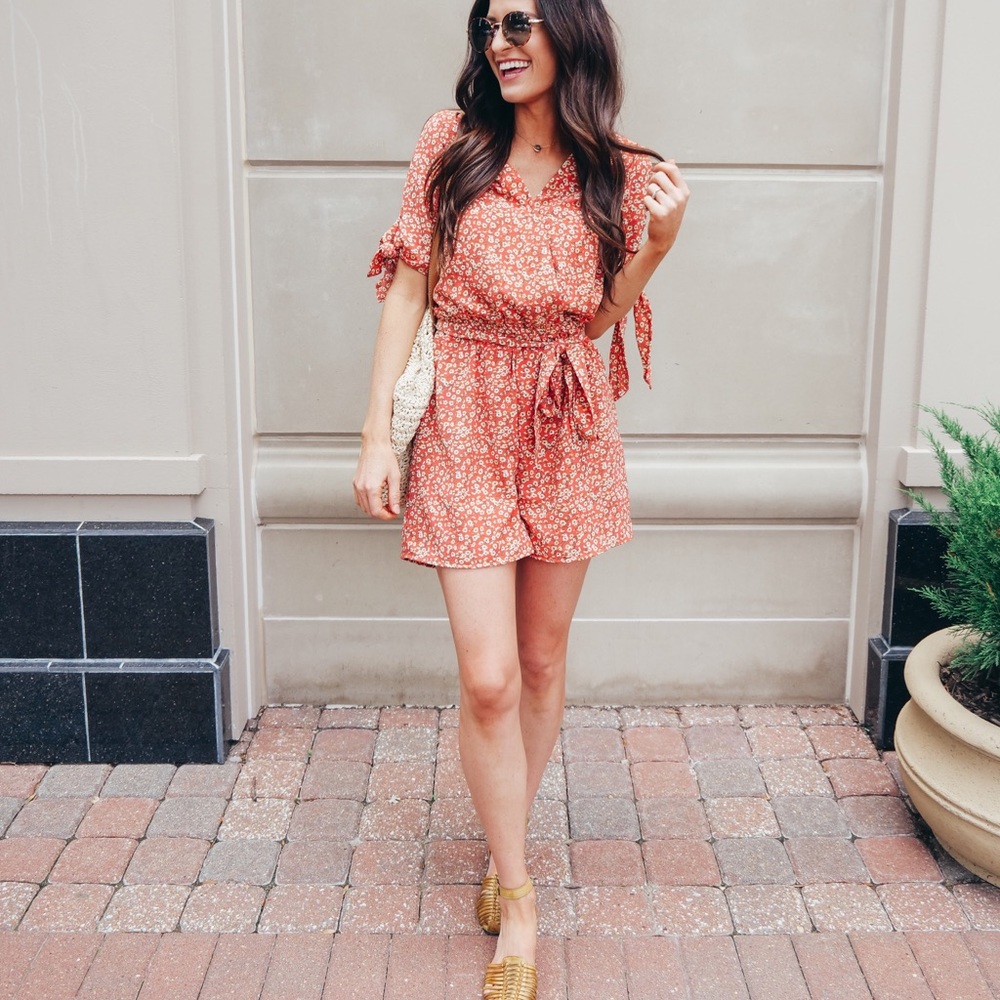 Red floral romper